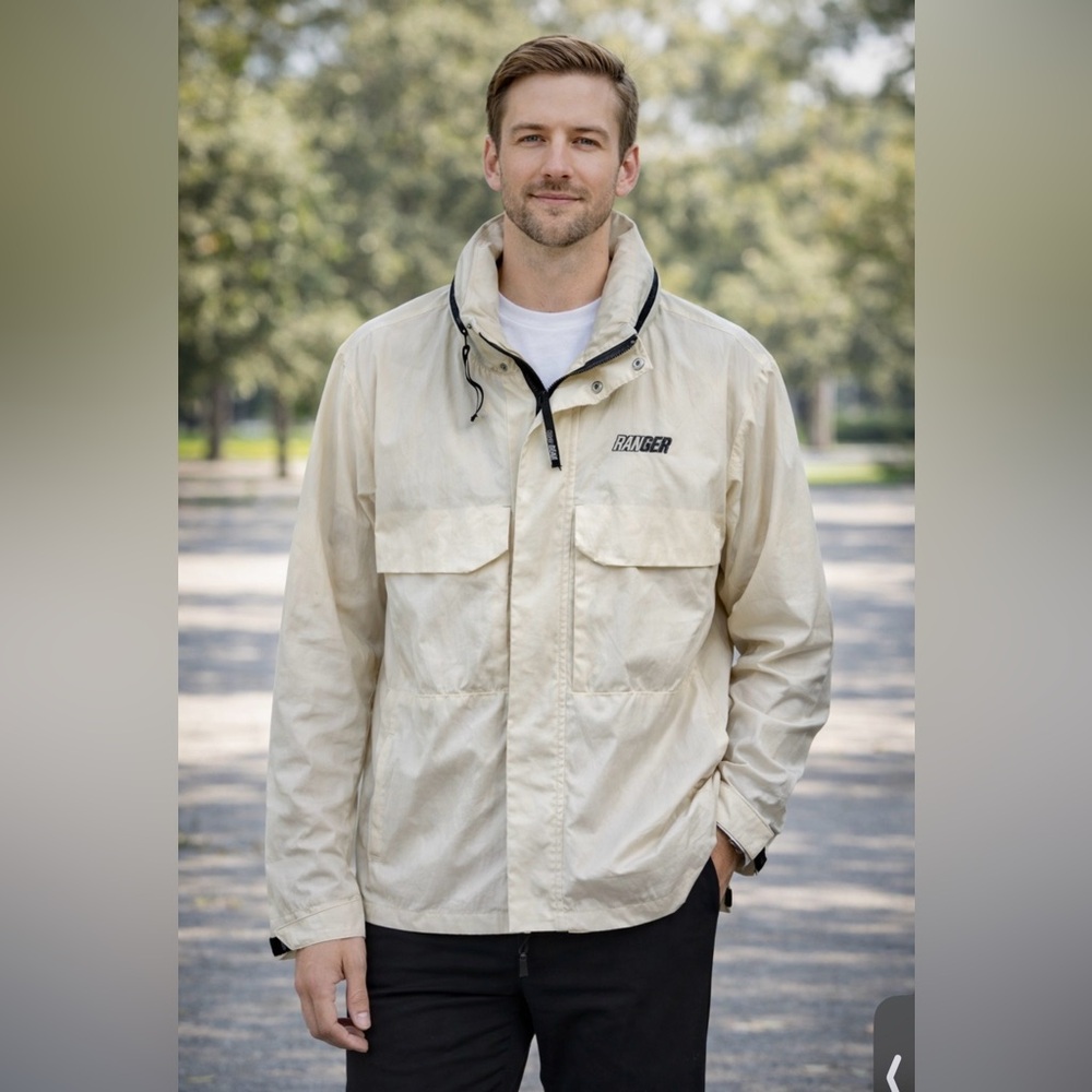 NWT RawGear Zip Up Jacket Windbreaker Hood Cream Activewear RG543 Men's Large